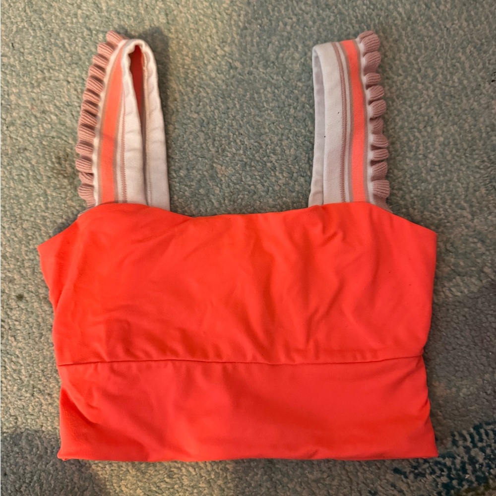 FP Movement by Free People Orange Ruffled Crop Tank
